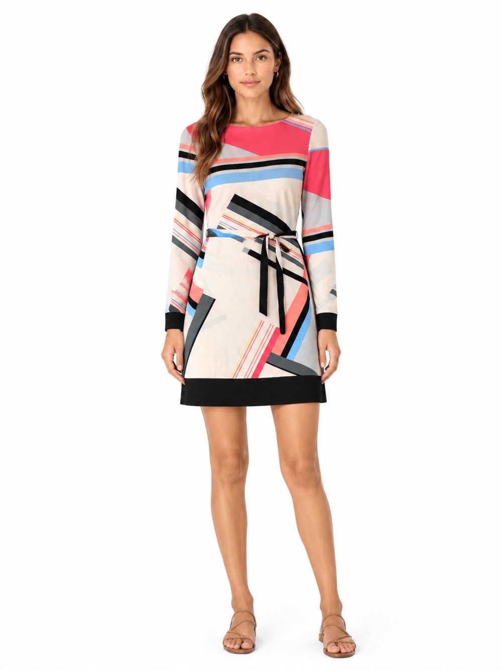 Armani Exchange Multicolor Striped Tie-Waist Long Sleeve Dress like new